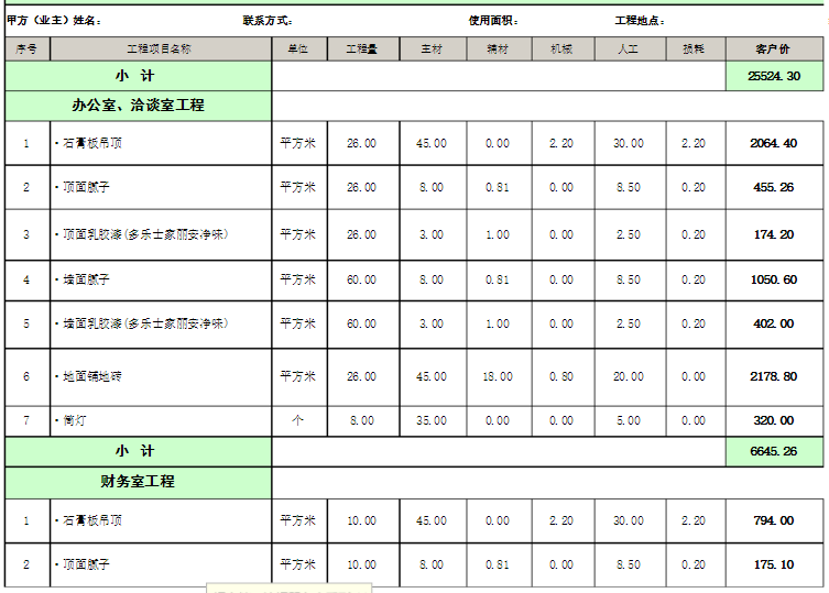 深圳廠房裝修預(yù)算表